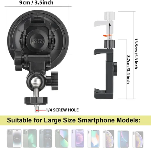 Miniatura 4 de Ventosa resistente de Φ90mm + cámara de acción ajustable de doble cabeza de bola para salpicadero, montaje en coche, soporte para ventana