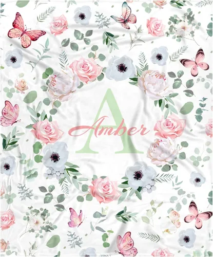 Miniatura 56 de Manta de bebé personalizada para niñas y niños pequeños, recién nacidos, regalos personalizados de vaca floral con nombre y texto, 40 x 30 pulgadas