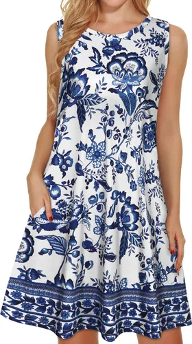 Miniatura 27 de elescat Vestidos de verano para mujer 2025, vestido casual de playa sin mangas con estampado floral, tipo camiseta, suelto y con bolsillos