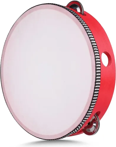 Miniatura 15 de Flexzion Pandereta redonda de madera para niños y adultos de 8" pulgadas, 8 pares de jingles de fila única, instrumento de percusión de mano de Una