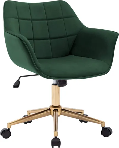DUHOME Silla moderna de oficina en casa, silla de escritorio de terciopelo con base de metal dorado con respaldo medio, bonita silla ergonómica de