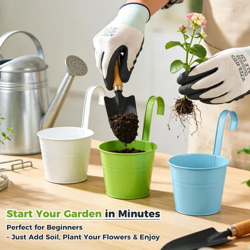 Miniatura 5 de Paquete de 12 macetas de balcón para colgar, maceta colorida de 4 pulgadas, soporte pequeño para plantas colgantes para interiores y exteriores