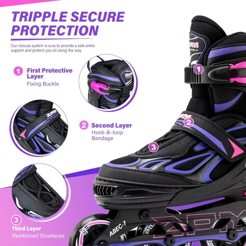 Miniatura 3 de 2PM SPORTS Vinal - Patines en línea ajustables intermitentes para niñas, todas las ruedas se iluminan, divertidos patines iluminadores para niños