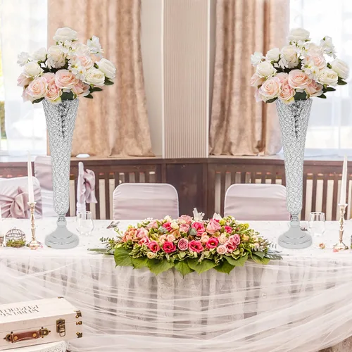 Miniatura 2 de 2 floreros de cristal para flores artificiales, centro de mesa decorativo de 22 pulgadas para boda, soporte de flores de cristal para aniversario