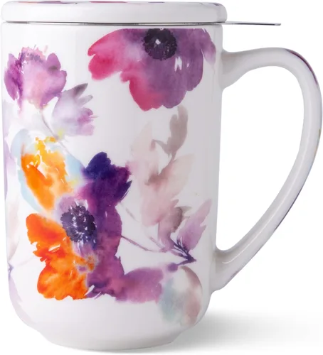AmorArc Taza de Té de Porcelana con Infusor y Tapas, Taza Grande de 18 Oz con Colador y Soporte para Bolsa para Té de Hojas Sueltas, Taza de Café de