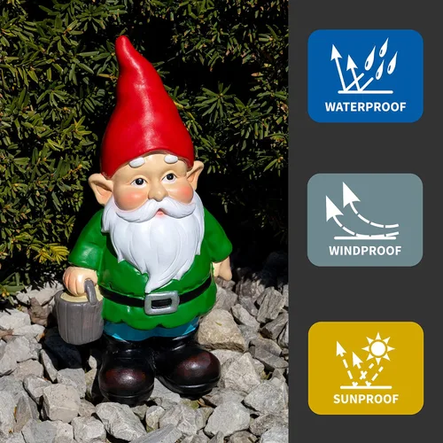 Miniatura 4 de Figura de gnomo de jardín de poliresina para adornos de césped, decoración de interiores o exteriores, 11 pulgadas de alto, cubo