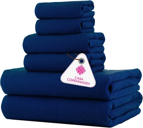 Miniatura 105 de CASA COPENHAGEN Juego de 6 toallas de palomitas de maíz, color azul polvoriento, 21.16 oz/m², 2 toallas de baño, 2 toallas de mano y 2 toallas