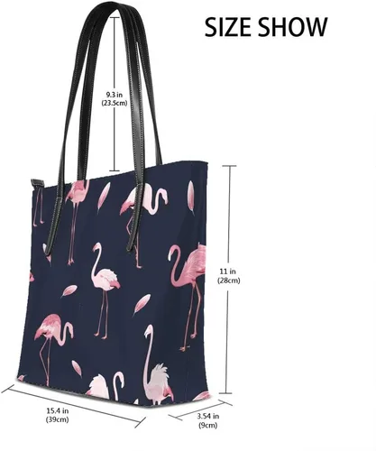 Miniatura 2 de Grandes bolsas de mano de trabajo de las mujeres de la PU de cuero de moda rosa flamencos bandada bolsos bolso del comprador bolso casual