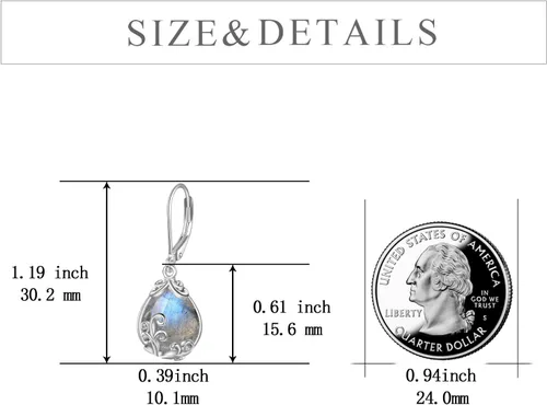 Miniatura 6 de POPLYKE - Aretes colgantes de plata de ley con forma de lágrima de lágrima celta de piedra lunar