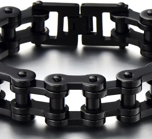 Miniatura 2 de Pulsera de cadena de motocicleta resistente para hombre, de acero inoxidable, color plateado, pulido