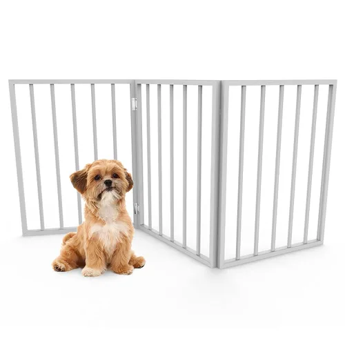 Miniatura 2 de PETMAKER Puerta plegable de madera para mascotas independiente - Peso ligero, barrera interior para perros/gatos pequeños, marrón oscuro, cerca