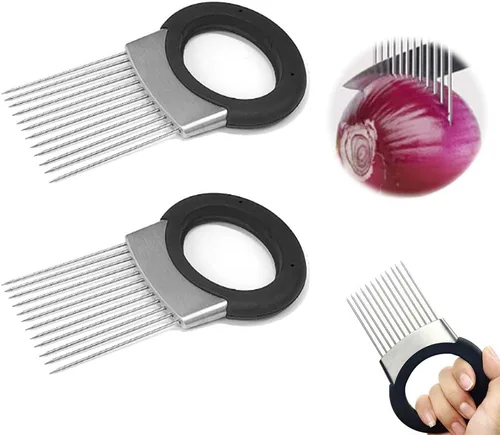 Miniatura 8 de Cortador de cebolla de acero inoxidable, soporte de cebolla mejorado 2025 para rebanar, utensilios de cocina, picador de verduras para cortar limón