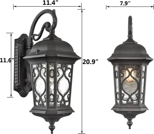 Miniatura 7 de Lámpara de Pared para Exteriores Negra, Linterna de Pared Exterior de 21", Luz de Aplique Impermeable con Pantalla de Cristal Resistente al Agua