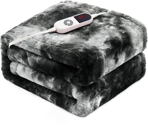 Manta eléctrica térmica de 50"x60", manta eléctrica de lujo de pelo sintético de conejo negro, manta eléctrica de calentamiento rápido, suave,