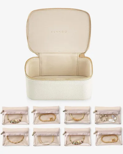 Miniatura 7 de Vlando Joyero con 8 bolsas de joyería de terciopelo, caja de almacenamiento de joyas de viaje para mujeres y niñas, organizador de joyas de pétalos