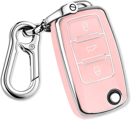 Miniatura 9 de QBUC Funda para llavero VW con llavero de poliuretano termoplástico suave con ribete plateado, compatible con Volkswagen Jetta Beetle, Santana