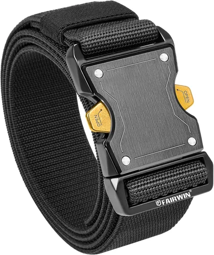 Miniatura 10 de FAIRWIN Cinturón Táctico, Estilo Militar Webbing Riggers Web Gun Belt con Hebilla de Metal de Liberación Rápida de Servicio Pesado Negro (Coal Black)