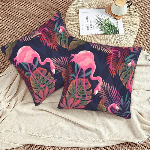 Miniatura 5 de Juego de 2 fundas de almohada con diseño de flamencos rosados con plantas tropicales, fundas para sofá, oficina, dormitorio, decoración del hogar