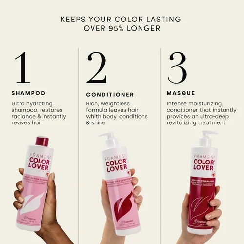 Miniatura 5 de Framesi Color Lover Champú rico en humedad – Champú hidratante para cabello teñido – Champú sin sulfato para cabello seco – Champú hidratante