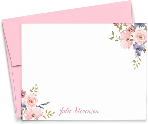 Miniatura 11 de Papelería floral personalizada con sobres, planos o plegados, juego de papelería floral de acuarela para mujer, tarjetas de notas florales