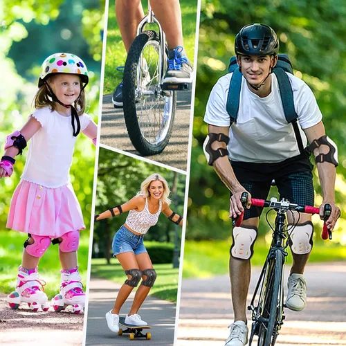 Miniatura 5 de Rodilleras y coderas para niños y adultos y jóvenes con muñequeras 3 en 1, conjunto de equipo de protección para patineta, ciclismo, BMX, bicicleta