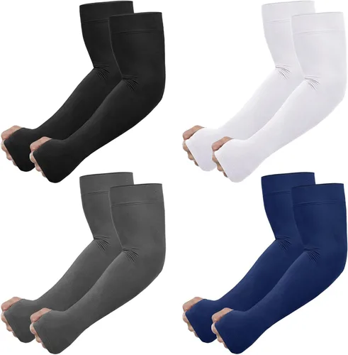 Newbyinn Mangas de protección solar UV con orificio para el pulgar para hombres, mujeres y jóvenes, manga refrescante para cubrir tatuajes, 4 pares:
