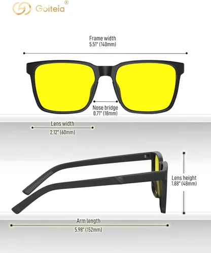 Miniatura 8 de Goiteia Lentes de conducción nocturna para hombres y mujeres, lentes amarillos para días lluviosos, antirreflejos desde los faros delanteros y Negro