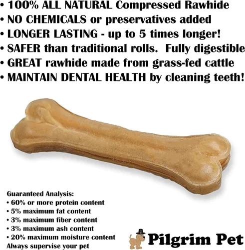 Miniatura 2 de Dog Bones - Paquete de 5 huesos de cuero crudo comprimido natural para masticadores agresivos, cero sabores, conservantes, golosinas seguras