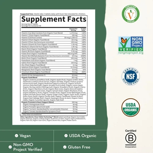 Miniatura 3 de Garden of Life Organics Multivitamina de alimentos enteros orgánicos para hombres de 40 años o más 120 tabletas, multivitamínico vegano para hombres