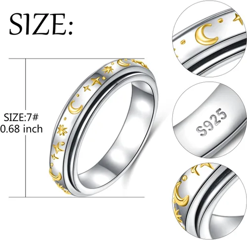 Miniatura 17 de Yearace Anillos giratorios para aliviar la ansiedad, anillo de plata de ley 925 para TDAH y alivio del estrés para mujeres