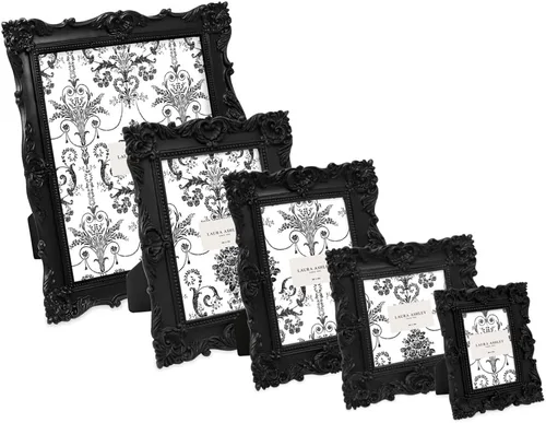 Miniatura 5 de Laura Ashley - Marco de fotos de 5 x 7 pulgadas, de resina texturizada y elaborada a mano, con caballete y gancho para mesa y pared, con diseño Negro