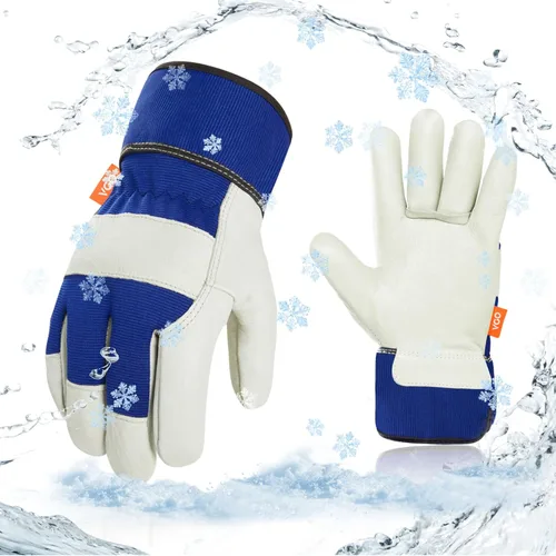 Vgo... Winter Warm Lined Cowhide Split Leather Work Gloves,Heavy Duty Truck Driving Gardening Farm Welding(CB3501F)