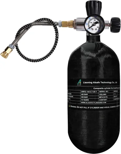 Miniatura 11 de TUXING Tanque de buceo de fibra de carbono 4500Psi 2.7L con medidor de regulador de válvula de llenado de paintball, cilindro compuesto de alta