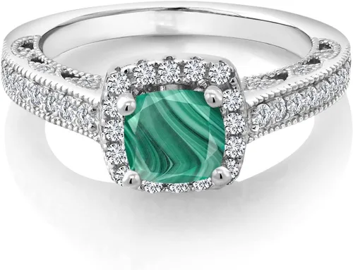 Miniatura 70 de Gem Stone King Anillo de compromiso de plata de ley 925 de 0.236 in con piedra natal y zafiro blanco creado con acento Anillo de compromiso