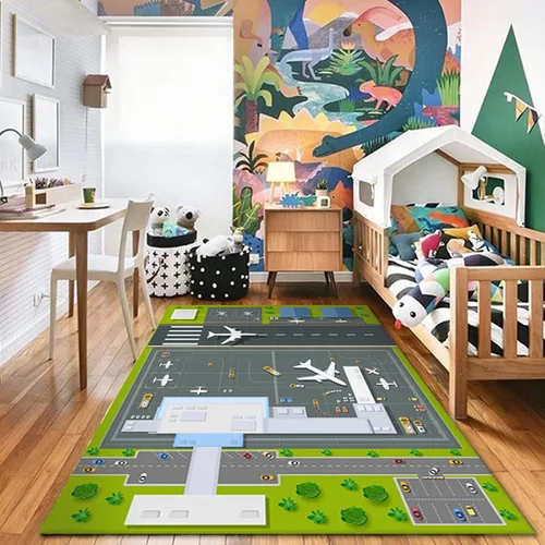 Miniatura 2 de Tapete grande de juego para el aeropuerto para jugar con autos pequeños, alfombra educativa de tráfico por carretera, divertida alfombra