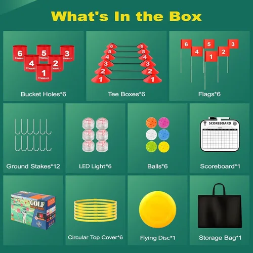 Miniatura 8 de Juego de cubo de golf para patio trasero, cubo de 6 agujeros, juego de golf con luz LED y banderas para adultos y niños en interiores y exteriores