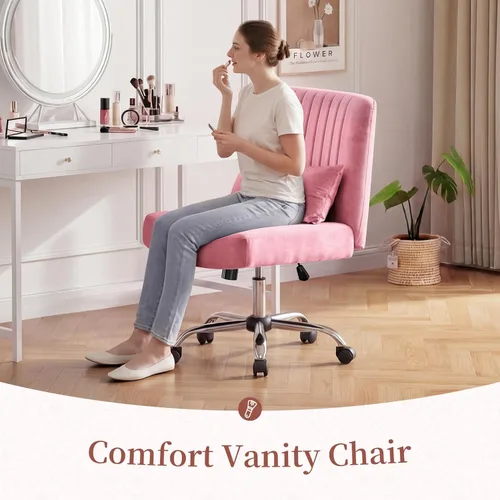 Miniatura 5 de Warmiehomy Silla de escritorio cruzada de terciopelo con ruedas, sillas de oficina de lujo con patas cruzadas para oficina en casa, silla giratoria