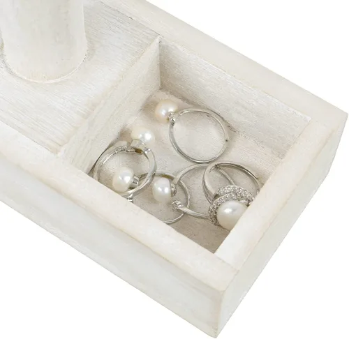 Miniatura 6 de MOOCA Soporte de exhibición ligero de madera para joyas con barra en T con bandeja de almacenamiento de 2 compartimentos para pulseras, relojes