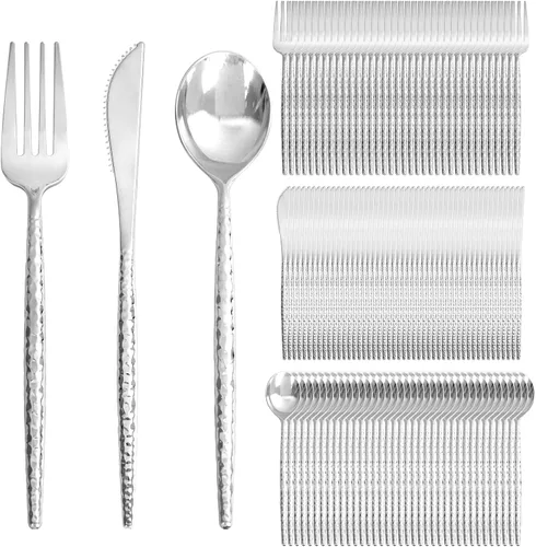 Miniatura 19 de Supernal 180 cubiertos de plástico dorado, utensilios de plástico desechables resistentes, juegos de cubiertos desechables dorados incluyen 60