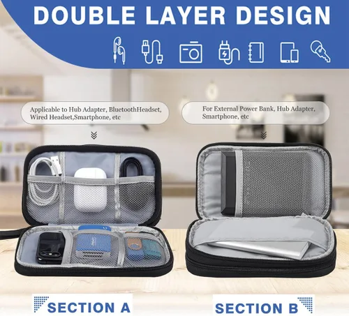 Miniatura 6 de CAAORDKSO Bolsa Organizadora de Electrónicos para Viaje, Estuche Pequeño Organizador de Cables Impermeable, Bolsa de Accesorios, Estuche Electrónico