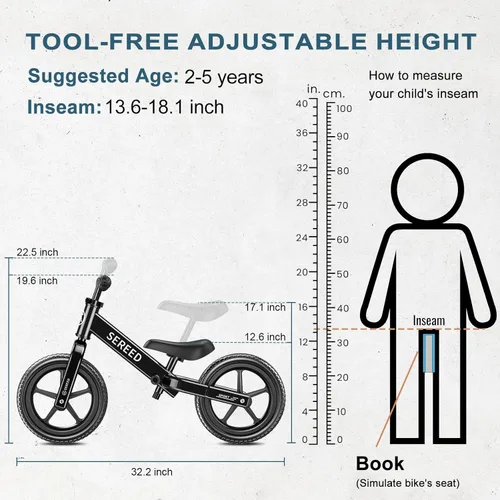 Miniatura 3 de SEREED Bicicleta de equilibrio para niños de 2 a 5 años, sin pedales, ajuste sin herramientas, regalo para niñas de 2 a 3 años, placa personalizable