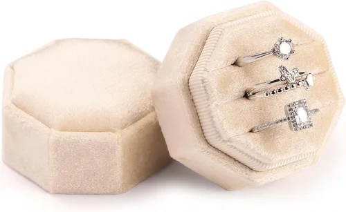 WantGor Caja de terciopelo para anillos, 3 ranuras, caja de regalo para anillos de joyería, caja de regalo vintage para ceremonia de boda,