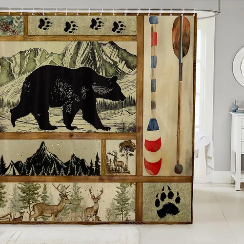 Miniatura 8 de Erosebridal Cortina de ducha de animales del bosque, cortina de ducha de oso ciervo, lobo, cortina de ducha de baño, cortina de baño impermeable