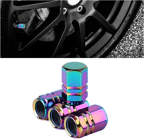 Miniatura 12 de Osilly Tapones de válvula de vástago de neumático de automóvil, 4 piezas de cubiertas de vástago de válvula de aleación de aluminio, resistentes a