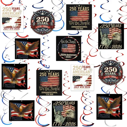 Eersida 30 piezas de decoración de remolinos colgantes de 250 aniversario, serpentinas patrióticas de techo de Estados Unidos, 250 años 1776-2026,