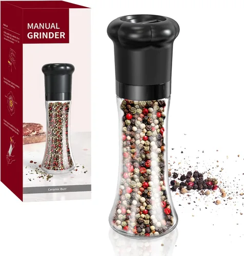 Miniatura 12 de CIRCLE JOY Juego de molinillo manual de sal y pimienta para chef profesional, salero y pimentero recargables con cuchillas de cerámica, grosor