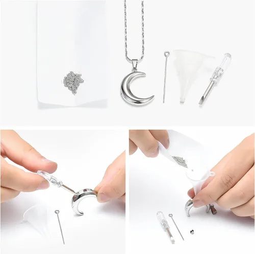 Miniatura 5 de Imrsanl Joyería de cremación para cenizas, collar de urna de luna, medallón conmemorativo de acero inoxidable, joyería de recuerdo para cenizas