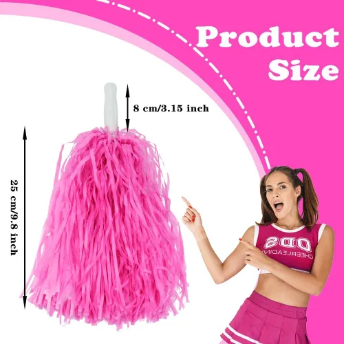 Miniatura 2 de Lovecheer 24 pompones de plástico de animadora con asa para animadoras deportivas y bailar Rosa