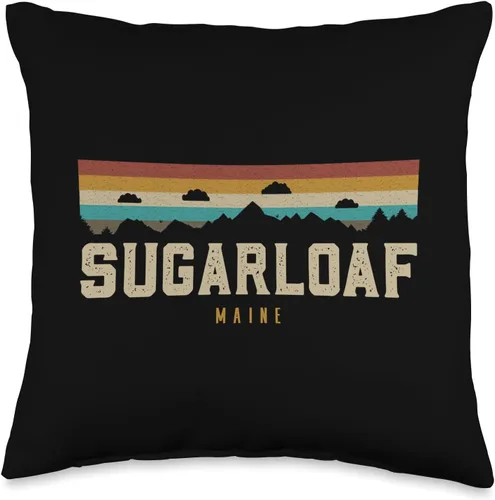 Sugarloaf Maine Vintage Apparel & Gifts Shop Sugarloaf - Almohada retro vintage de montañas, senderismo, camping, Maine, 16 x 16 pulgadas, multicolor