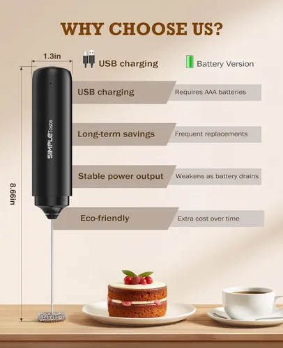 Miniatura 7 de SIMPLETaste - Varita espumadora de leche recargable de mano, mezclador eléctrico USB-C con batidor de acero inoxidable para café, café con leche